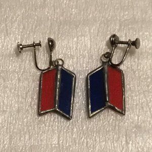 Vintage pair of multi-colored stained-glass screw on earrings